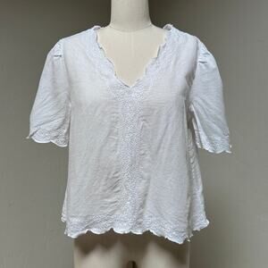 Joie Linen Cotton Eyelet Embroidered Top White Scalloped Prairie French Girl M